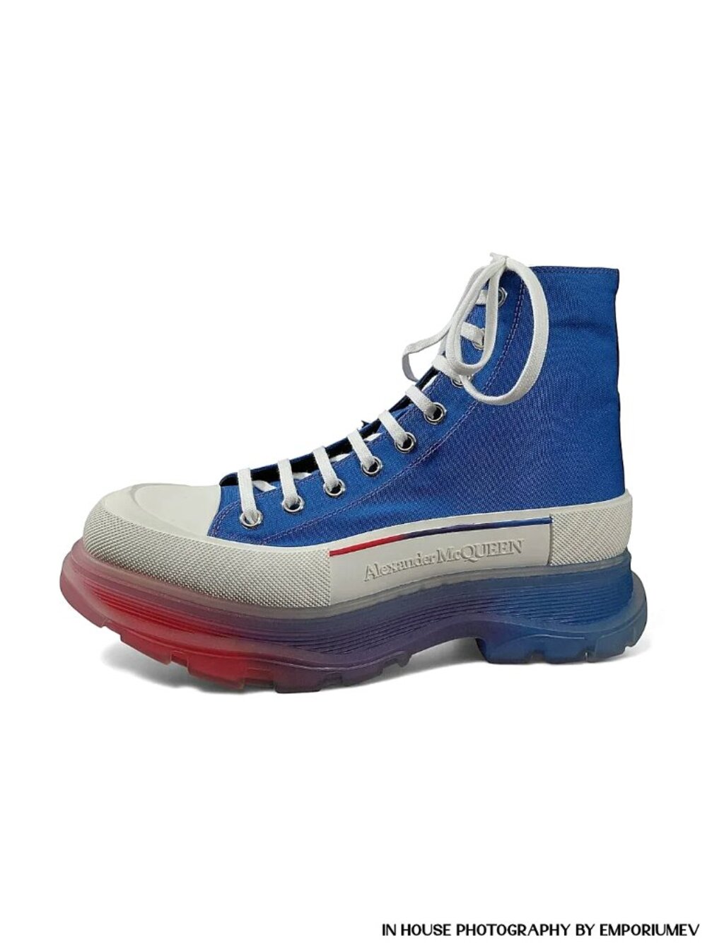 Alexander McQueen Mens Tread Slick Lace-Up Blue, Red & White Boots US 10 0572